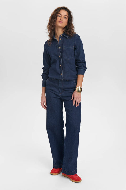 Numph Amber Trousers In Dark Blue Denim