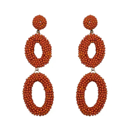 Narratives NTS028 Orange Beaded Double Oval Drop Earrings