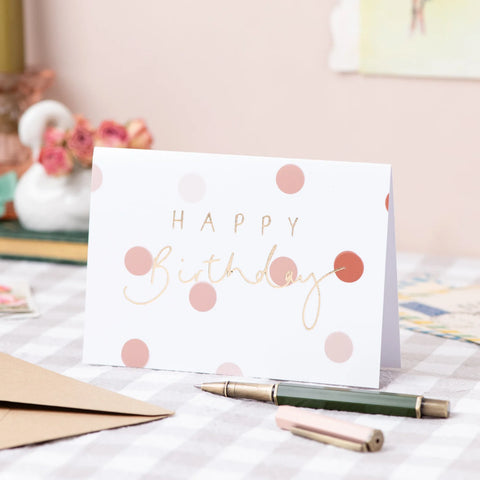 Oh Squirrel OSF23-BC Happy Birthday' Brown Dot + Gold Foil Birthday Card