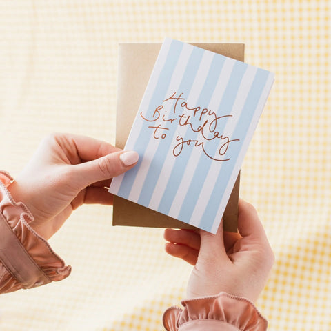 Oh Squirrel OSF34-BC Happy Birthday To You Blue Stripe And Gold Foil Card
