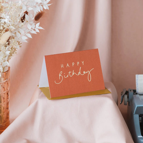 Oh Squirrel OSF38-NKD Happy Birthday' Metallic Orange And Gold Foil Card