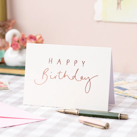 Oh Squirrel OSF44-NKD Happy Birthday' Rose Gold Foil and Cream Metallic Birthday Card