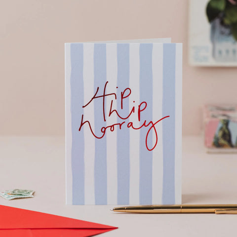 Oh Squirrel OSF63-NKD Hip Hip Hooray Blue Stripe And Red Foil Hand Lettering Card
