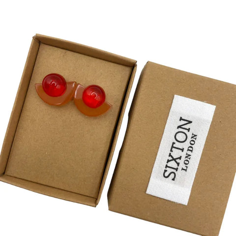 Sixton London Coral And Red Semi Circle Earrings