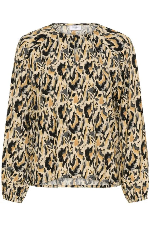 Saint Tropez Osina Blouse In Tannin Blurry Animal