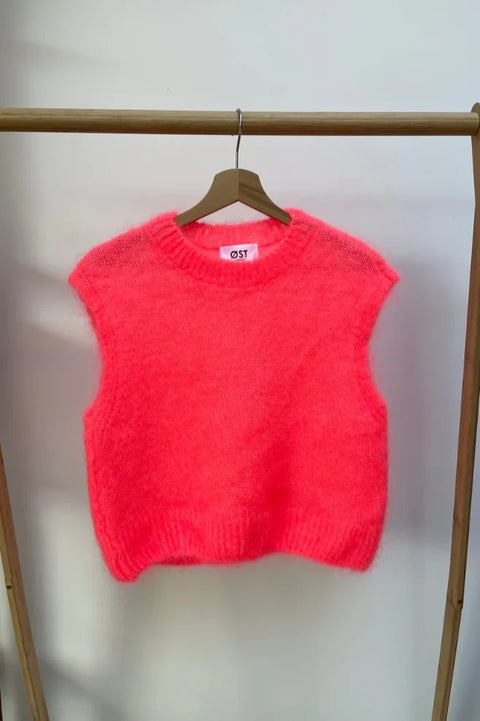 Ost London Monika Cropped Mohair Vest In Neon Coral