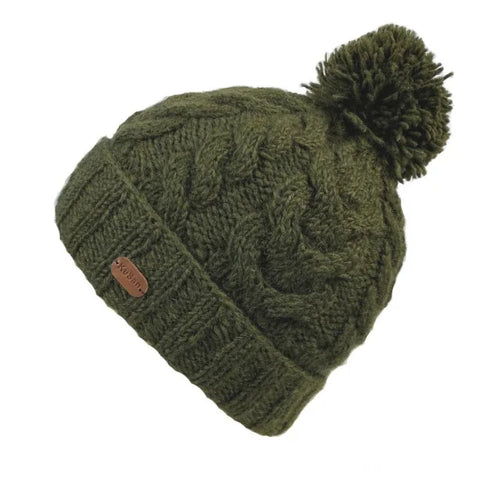 Kusan PK2228 Bobble Hat Cable Turn Up Khaki