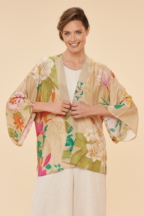 Powder PKJ44 Tropical Flora & Fauna Kimono Jacket - Coconut