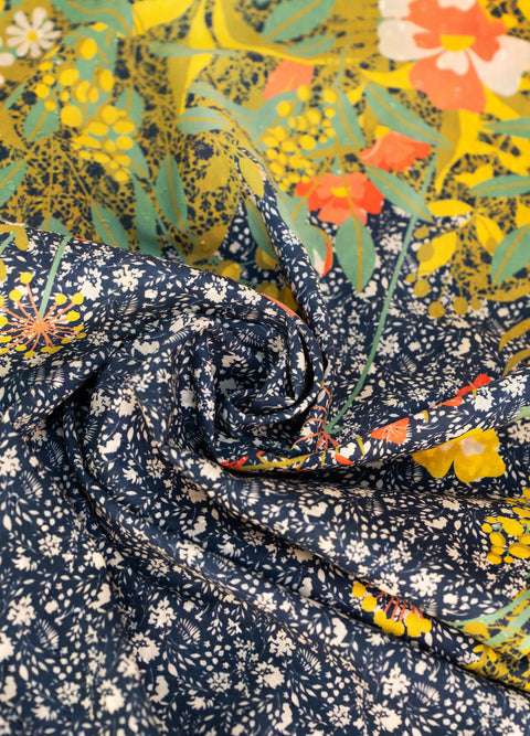 Powder POP6 Floral Hedgerow Cotton Poplin Scarf - Navy