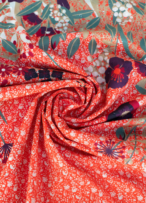 Powder POP7 Floral Hedgerow Cotton Polin Scarf - Tangerine