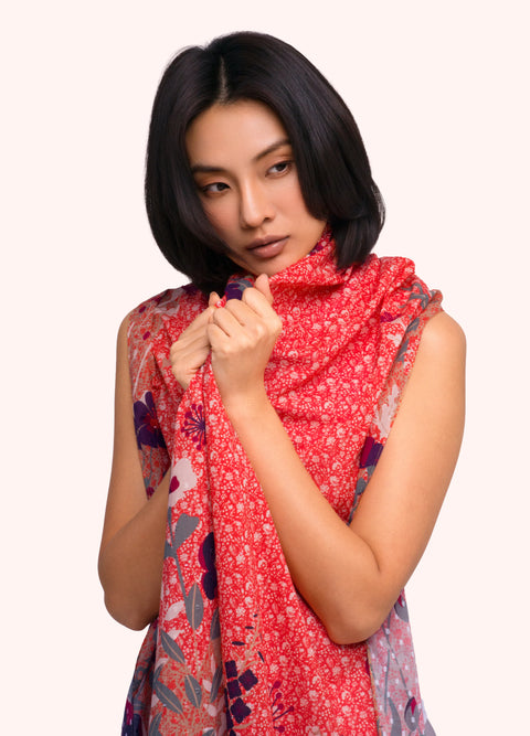 Powder POP7 Floral Hedgerow Cotton Polin Scarf - Tangerine