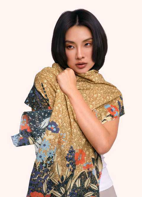 Powder POP8 Floral Hedgerow Cotton Poplin Scarf - Moss