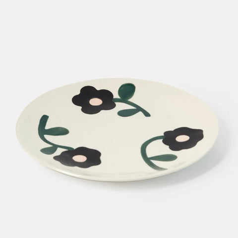Caroline Gardner Gifts PTE101 Charcoal/Pink Centre Flowers Round Plate