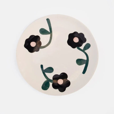 Caroline Gardner Gifts PTE101 Charcoal/Pink Centre Flowers Round Plate