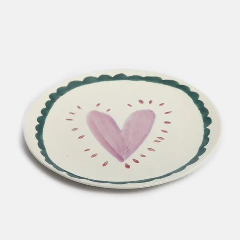 Caroline Gardner Gifts PTE103 Lilac Heart/Teal Scallop Border Round Plate