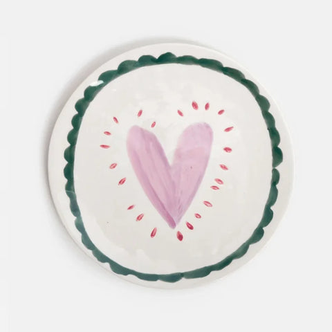 Caroline Gardner Gifts PTE103 Lilac Heart/Teal Scallop Border Round Plate