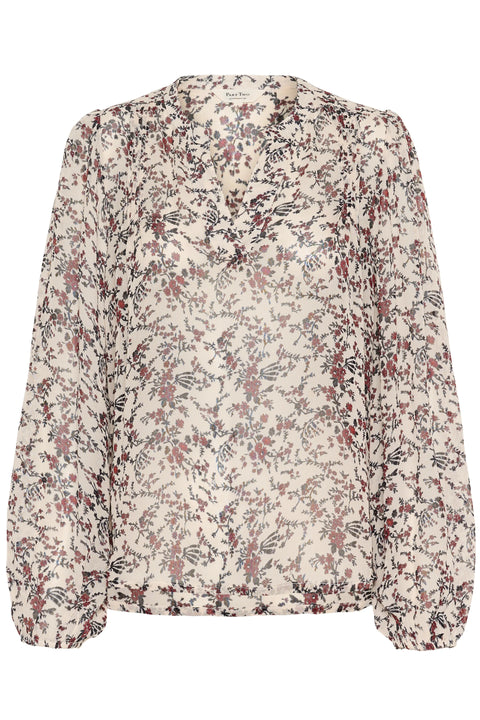 Part Two Sandi Blouse In Whitecap Gray Flower Bouquet