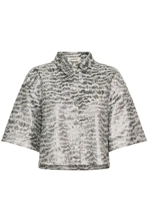 Soaked In Luxury Pricilla Shirt SS In Silver Animal Jaquard