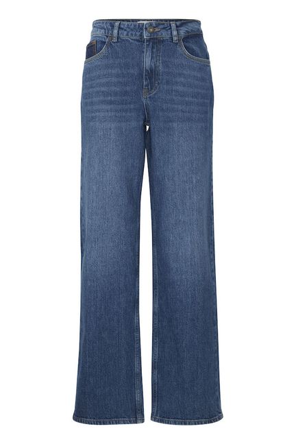 Pulz Vega Jeans Wide Leg In Medium Blue Denim