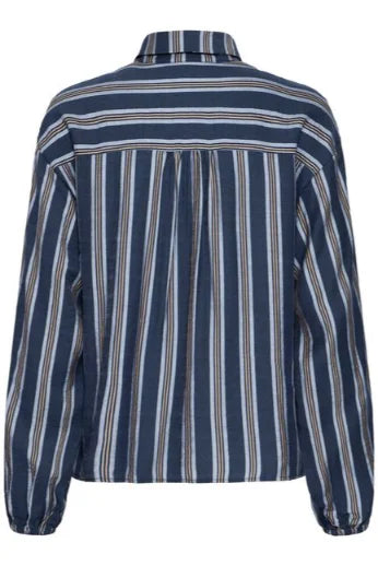 Pulz Vivian Shirt In Blue Brown Stripe
