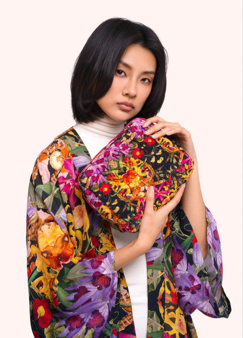 Powder QWB10 Botanical Kaleidoscope Quilted Velvet Washbag