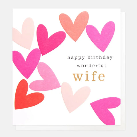 Caroline Gardner Cards REL006 Happy Birthday Wonderful Wife Multi Pink Hearts