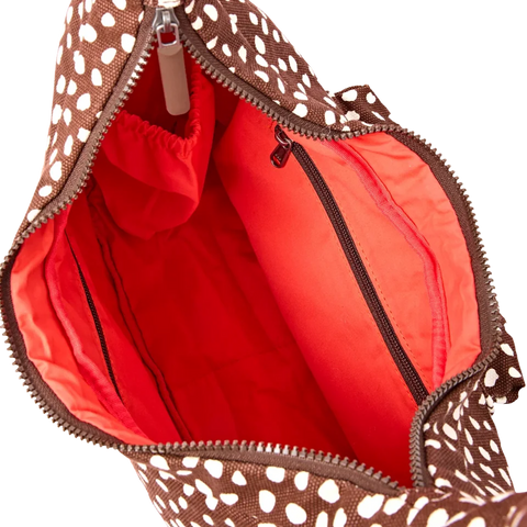 Roka London Hoxton Shoulder Bag In Brown Spot Cotton Camvas