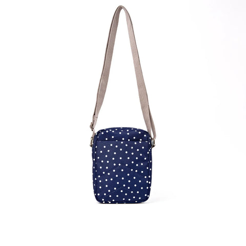 Roka London Bond Crossbody In Navy Polka Dot Canvas