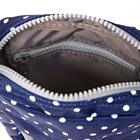 Roka London Bond Crossbody In Navy Polka Dot Canvas