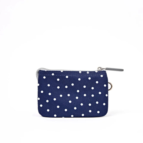 Roka London Carnaby Small Wallet In Navy Polka Dot Canvas