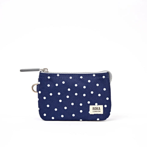Roka London Carnaby Small Wallet In Navy Polka Dot Canvas