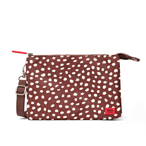Roka London Carnaby Crossbody Bag In Brown Dot Canvas