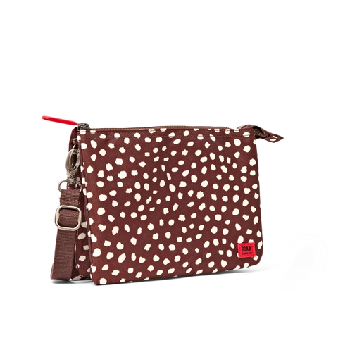 Roka London Carnaby Crossbody Bag In Brown Dot Canvas