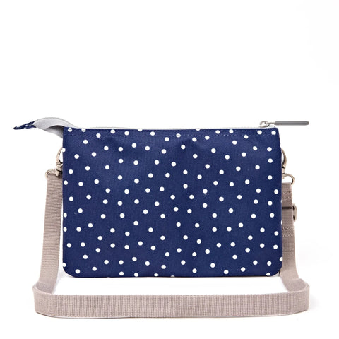 Roka London Carnaby Crossbody In Navy Polka Dot Canvas