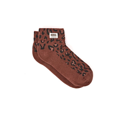 Roka London Wembley Ankle Socks In Mini Leopard