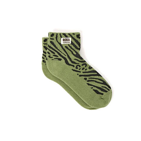 Roka London Wembley Ankle Socks In Green Animal