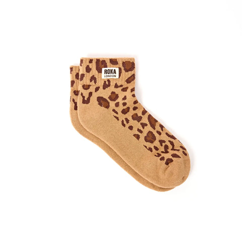 Roka London Wembley Ankle Socks In Leopard Sand