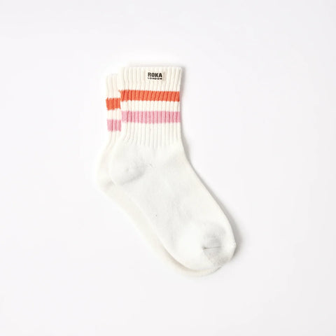 Roka London Windsor Stripe Crew Socks In Mandarin/Pink