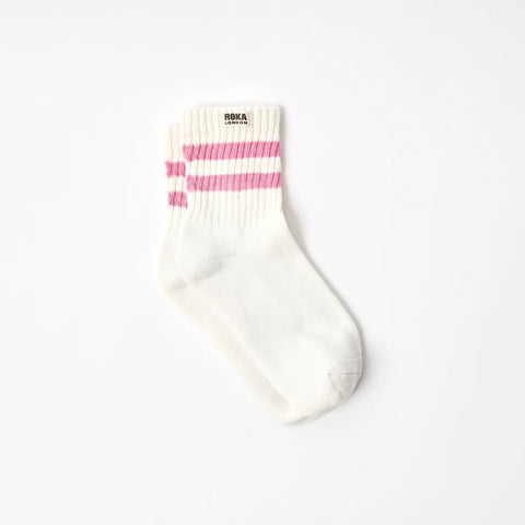 Roka London Windsor Stripe Crew Sock Pink Carnation