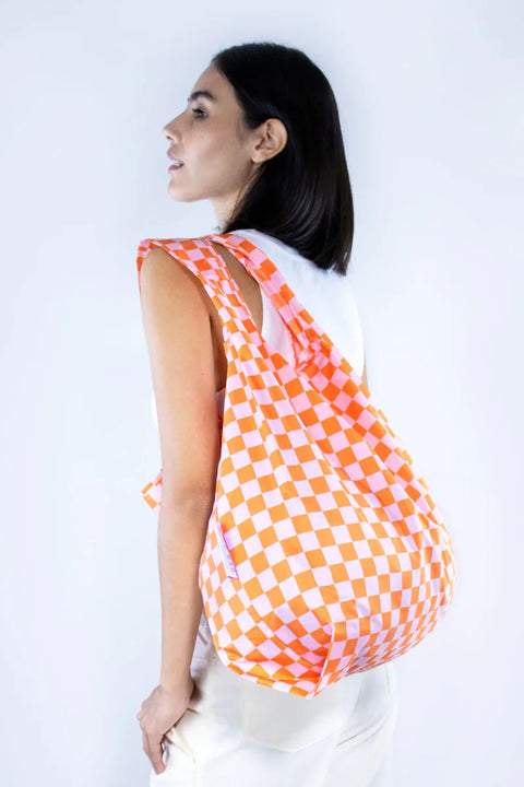 Kind Bag Checkerboard Bag Medium In Pink & Orange