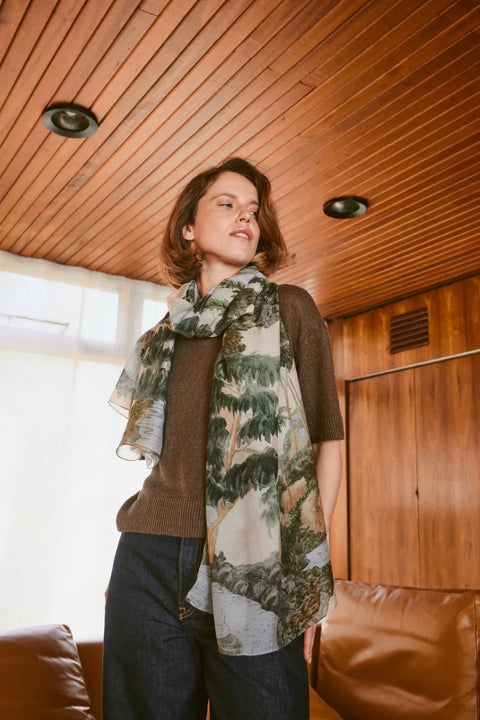 One Hundred Stars River And Trees Natural Scarf