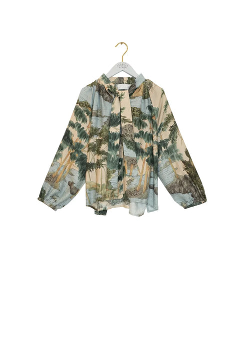 One Hundred Stars Rivers And Trees Natural Pussy Bow Blouse