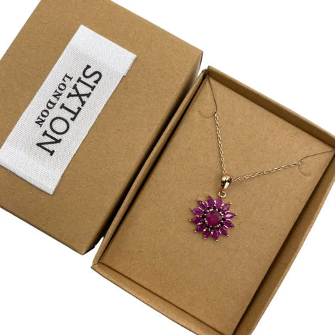 Sixton London Ruby Flower Necklace