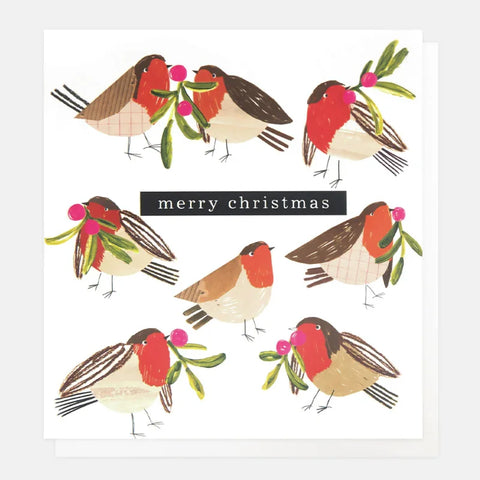 Caroline Gardner Cards SGX011 Merry Chrstmas Collaged Robins
