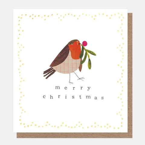 Caroline Gardner Cards SGX015 Merry Christmas Robinn In Gold Dotty Frame