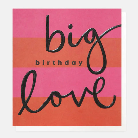 Caroline Gardner Cards SIP003 Big Birthday Love Red And Pink Stripe Card