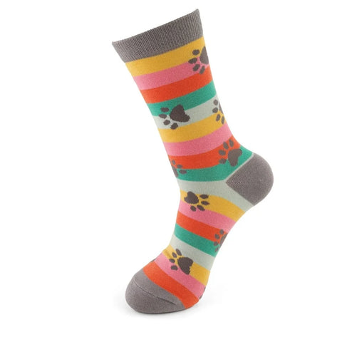 Miss Sparrow SKS427 Paw Prints & Stripes Socks Bright