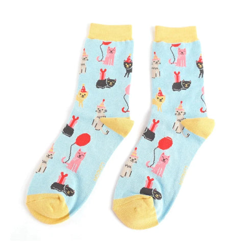 Miss Sparrow SKS453 Party Cats Socks Powder Blue