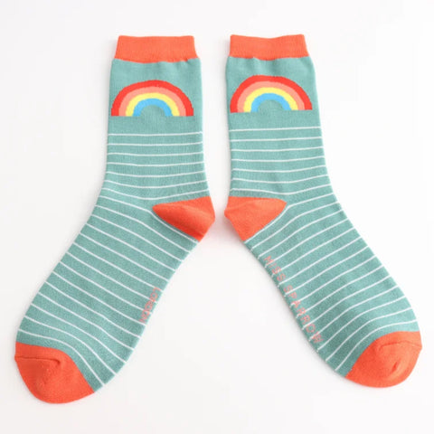 Miss Sparrow SKS524 Rainbow & Stripes Socks Green