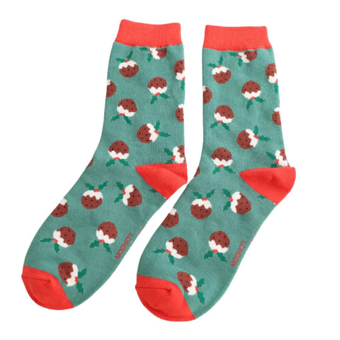 Miss Sparrow SKS528 Christmas Puddings Socks Green
